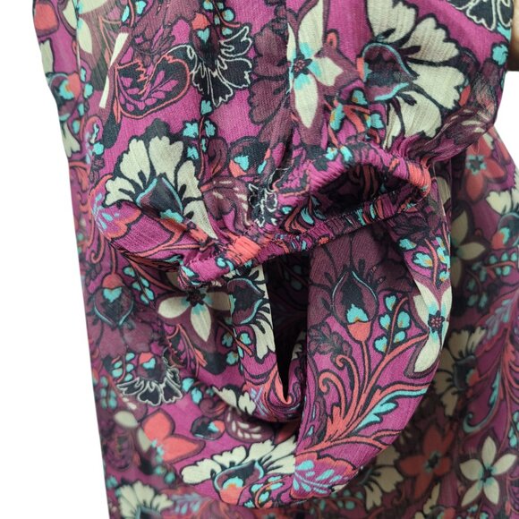 Hollister Floral Sheer Chiffon Boho Blouse Size Small Long Sleeve Peasant Top - Picture 4 of 8